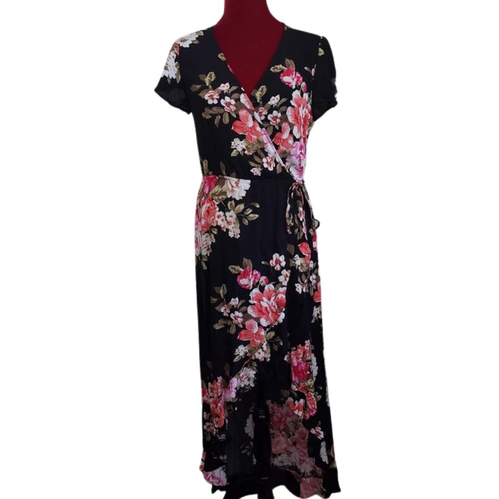 NEW Altar'd State - High/Low Maxi Dress Black with Red & Pink Flowers! - Picture 3 of 11